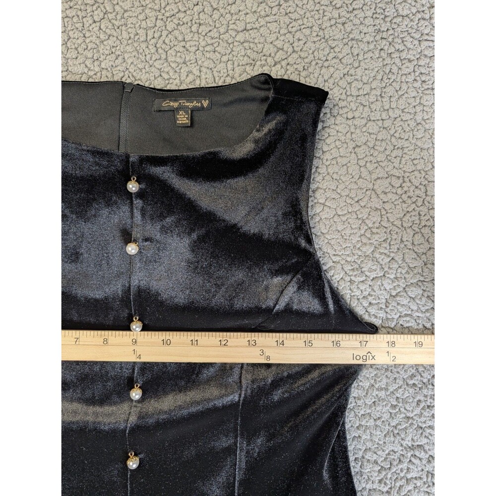 VTG 90s City Triangles Babydoll Mini Dress Womens Sz XL Black Velvet Whimsygoth - Picture 7 of 12